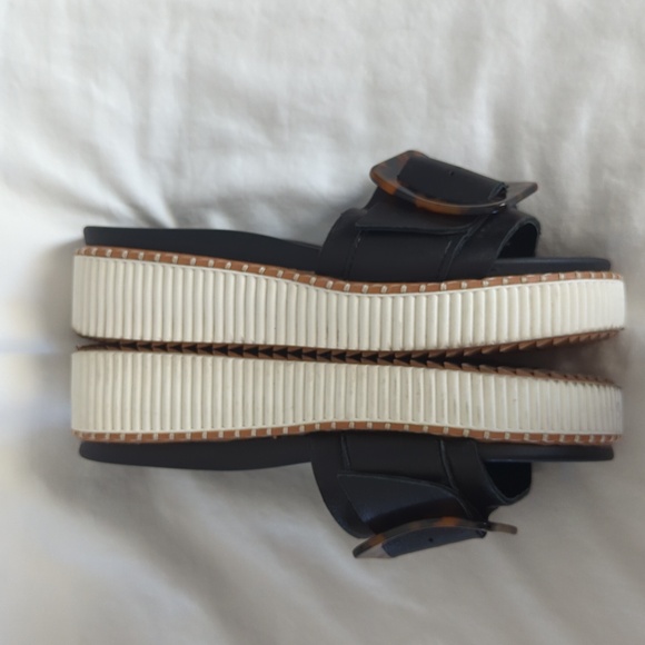 Joie Lyla Black Leather Platform Slide Sandals with Tortoise Buckle - Size 7.5 - Picture 7 of 12